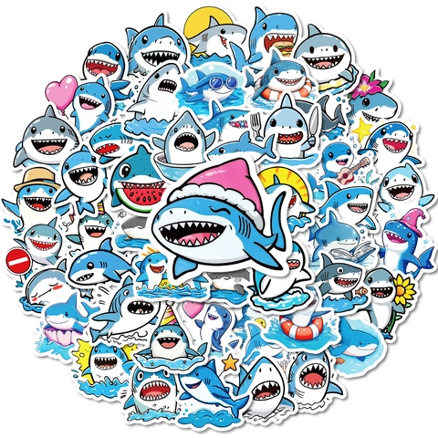 Autocollants Imperméables de Requin de Dessin Animé Mignon Autocollants en PVC pour Ordinateur Portable Bagages Skateboard Gourde