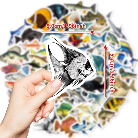 Ensemble d'Autocollants Graffiti de Poissons en PVC Imperméables pour Ordinateur Bouteille d'Eau Bagages Vie Marine pour Enfants Adultes