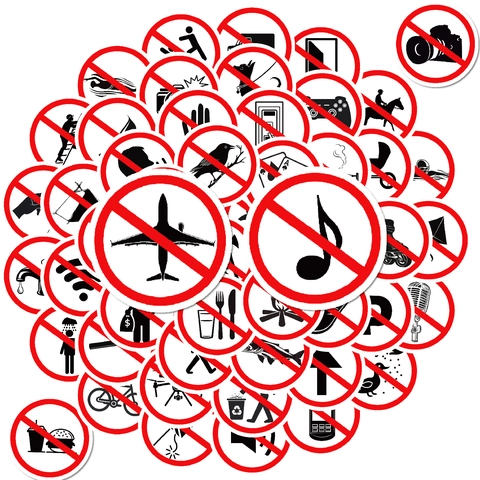 Prohibited Sign Warning Stickers Waterproof PVC Vinyl Decals For Laptop Luggage Water Bottle Skateboard Functional Decor