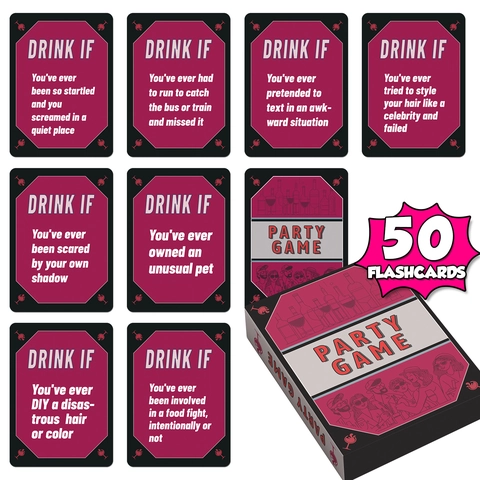 Cartas de Juego de Beber para Adultos Fiestas Sociales Divertidas Cartas de Desafío Drink If Tema Negro Rosa Juego de Mesa