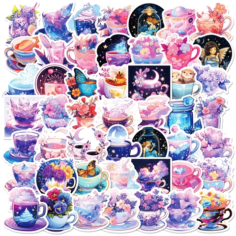Lila Cartoon Traumhafte Kaffeetasse Aufkleber Wasserdicht PVC Fee Schmetterling Dekorative Decals Für Journal Scrapbooking