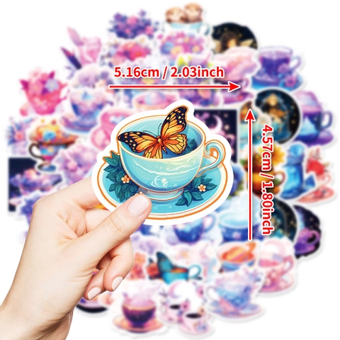 Lila Cartoon Traumhafte Kaffeetasse Aufkleber Wasserdicht PVC Fee Schmetterling Dekorative Decals Für Journal Scrapbooking