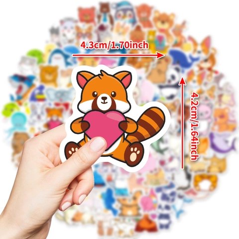 Lot de 100 Autocollants Imperméables en PVC Animaux de Dessin Animé Mignons Panda Chat Chien Requin pour Ordinateur Portable Gourde DIY Journaling Papeterie Cadeau Enfant