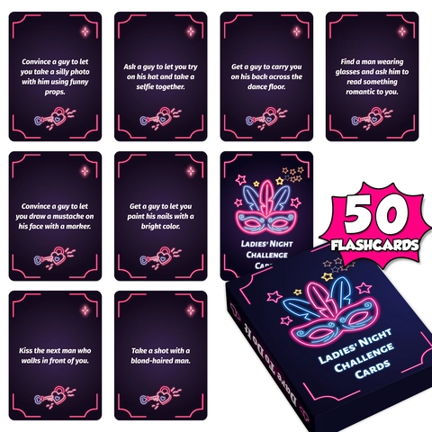 Carte Sfida Ladies Night Stile Neon Gioco Sociale per Feste tra Donne Intrattenimento Carte Interattive
