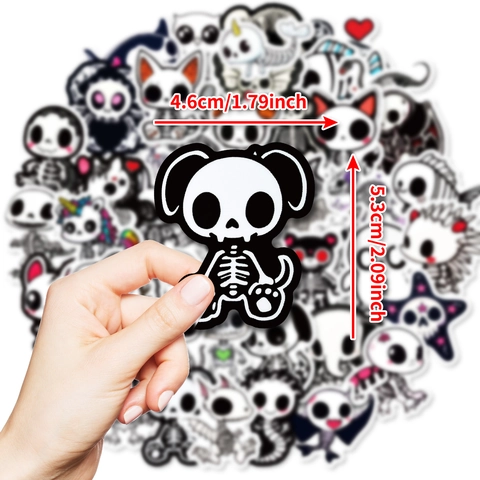 Cartoon Tier Skelett Aufkleber Schwarz Weiß Wasserdicht PVC Decals Für Laptop Telefon Gitarre Scrapbooking Halloween Geschenk