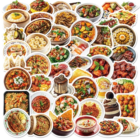 Adesivi a Tema Cibo del Mondo Impermeabili in PVC Decalcomanie Decorative per Laptop Scrapbooking DIY Cartoleria Diario