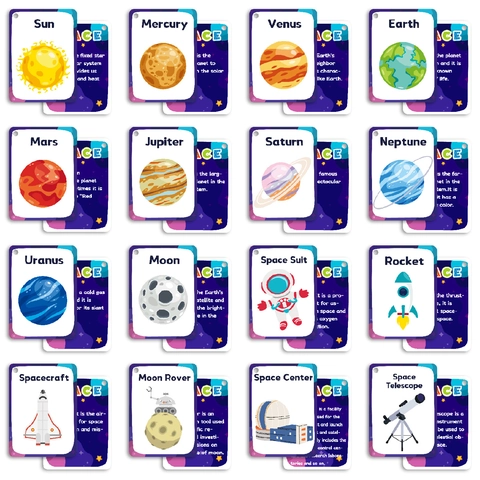 34 Fogli Esplorazione Spaziale Flashcard Educative Pianeti del Sistema Solare Carte di Apprendimento per Bambini Regalo