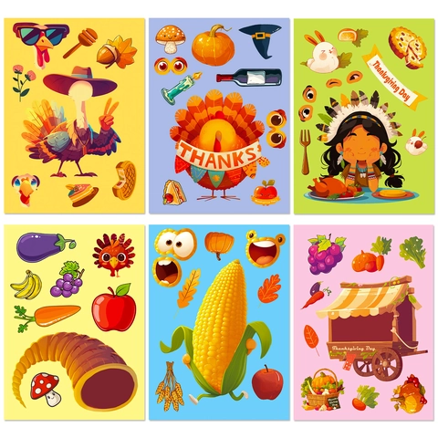 Thanksgiving Turkey Pumpkin DIY Face Change Stickers Kids Autumn Harvest Party Decoration Educational Toy Gift Stationery