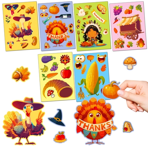 Thanksgiving Turkey Pumpkin DIY Face Change Stickers Kids Autumn Harvest Party Decoration Educational Toy Gift Stationery