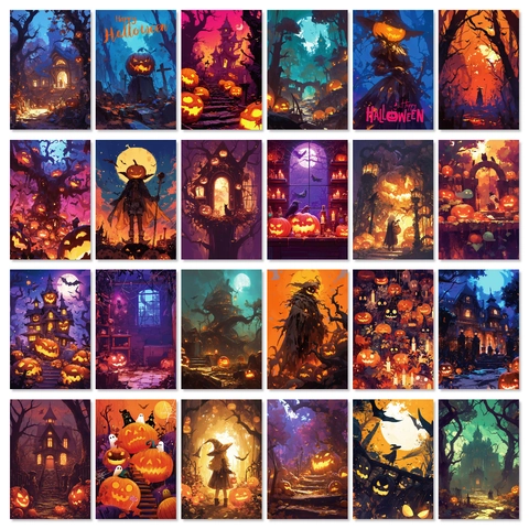 Vintage Halloween Μάγισσα Κολοκύθα Φάντασμα Κάρτες Διακόσμησης Τοίχου Retro Αισθητική Ταχυδρομικές Κάρτες Για Διακόσμηση