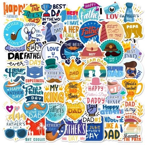 Autocollants de la Fête des Pères Dessin Animé Stickers en Vinyle Imperméables pour Scrapbooking Laptop Bouteille d'Eau Décoration DIY