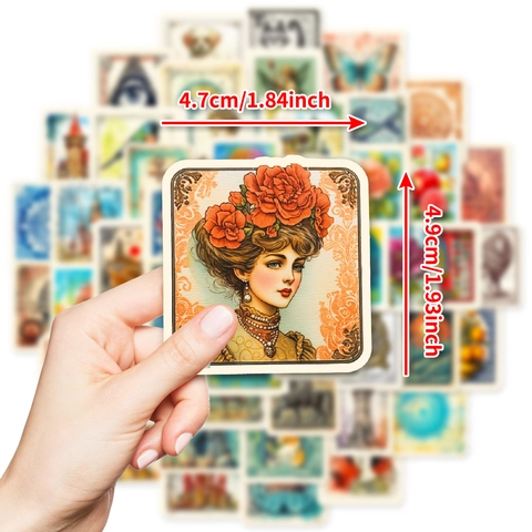 Vintage Postage Stamp Decorative Stickers Waterproof PVC Art Decals For Scrapbooking Laptop Journaling Luggage Phone Case DIY Decor