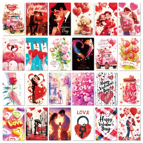 Valentine's Day Pink Heart Romantic Couple Wall Decoration Cards Cardstock Aesthetic Room Decor Postcards Anniversary Gift