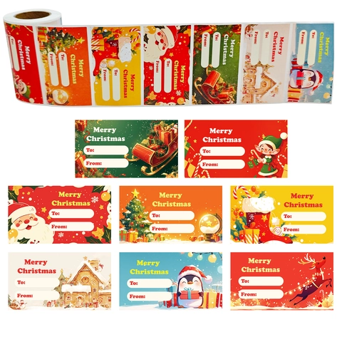 Frohe Weihnachten Geschenk Aufkleber Rolle Designs Weihnachtsmann Rentier Pinguin Selbstklebend Etikett Für Weihnachtsgeschenk Dekoration