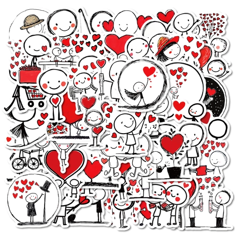 Waterproof Cartoon Stick Figure Red Heart Stickers For Phone Case Laptop Scrapbooking DIY Cute Vinyl Decal For Kids Adults