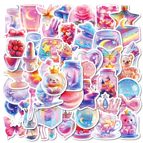 Dreamy Aurora Transparent Glass Bottle Stickers Waterproof Decorative Graffiti Decals For Journal Scrapbook DIY Laptop Phone Case