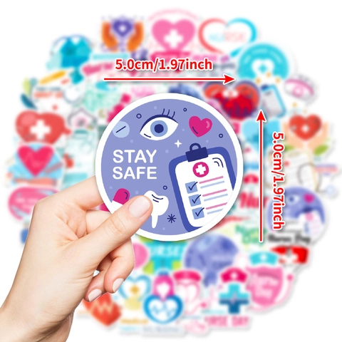 Waterproof International Nurse Day Cartoon Graffiti Stickers Medical Theme Nurse Hat Stethoscope Heart Decals For Laptop Water Bottle Laptop Decor Gift