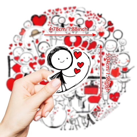 Waterproof Cartoon Stick Figure Red Heart Stickers For Phone Case Laptop Scrapbooking DIY Cute Vinyl Decal For Kids Adults