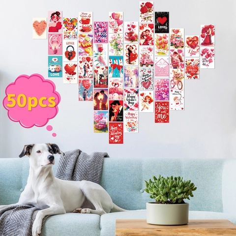 Valentine's Day Pink Heart Romantic Couple Wall Decoration Cards Cardstock Aesthetic Room Decor Postcards Anniversary Gift