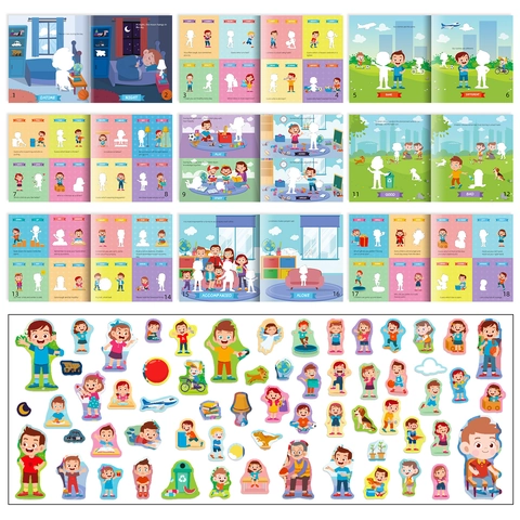 Educational Opposites Sticker Book Reusable Concentration Training For Toddlers 2-6 Years Old Early Learning Busy Book Gift