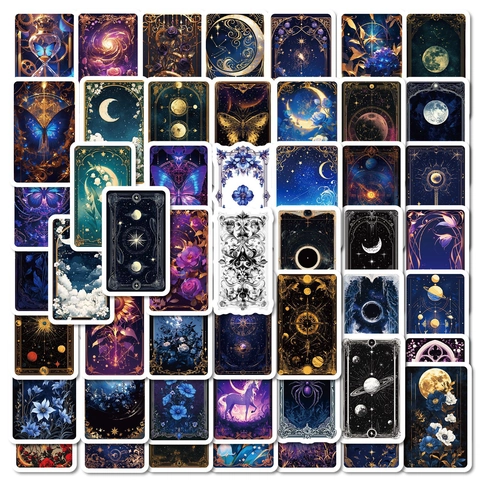Mysteriöse Tarot Galaxie Aufkleber Wasserdicht PVC Dekore Für Laptop Handy Journal Himmel Mond Stern Schmetterling Ästhetik Deko