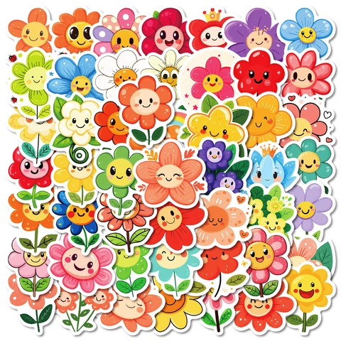 Adesivi Colorati a Forma di Fiore con Faccina Sorridente Kawaii Decalcomanie in PVC Impermeabile per Cellulare Laptop Valigia Fai Da Te