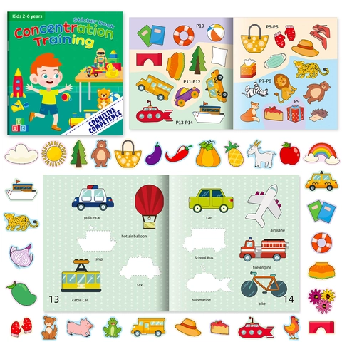 Kinder Früherziehung Stickerbuch Konzentrationstraining Kognitives Spielzeug Für Kleinkinder Cartoon Tier Obst Transport
