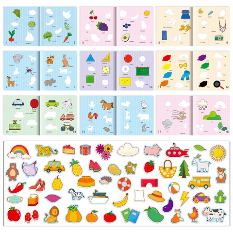 Kinder Früherziehung Stickerbuch Konzentrationstraining Kognitives Spielzeug Für Kleinkinder Cartoon Tier Obst Transport