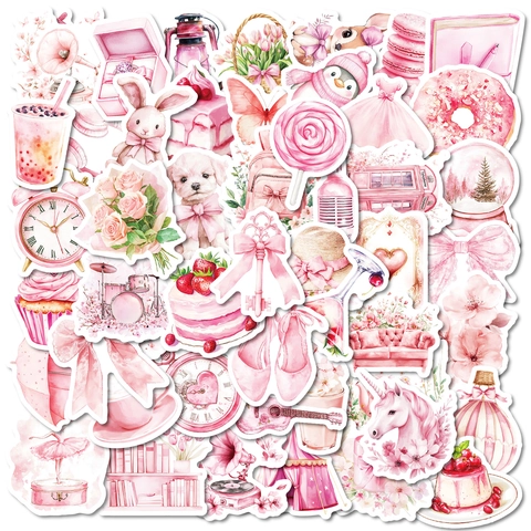 Pink Aesthetic Watercolor Stickers Waterproof Vinyl Decals For Laptop Guitar Suitcase DIY Scrapbooking Kids Teens Gift