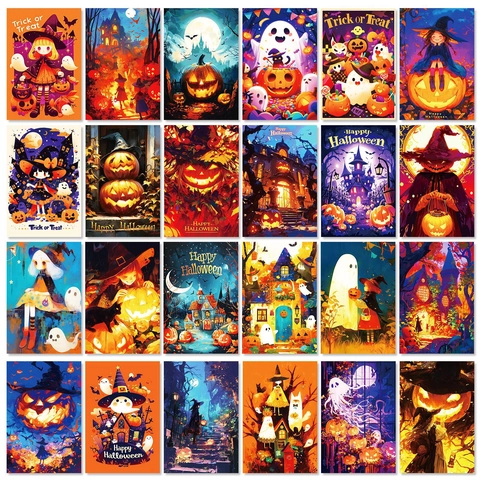 Dark Cartoon Halloween Wall Card Gothic Pumpkin Witch Ghost Theme Party Decor Art Postcard Home Decoration Variety Collection