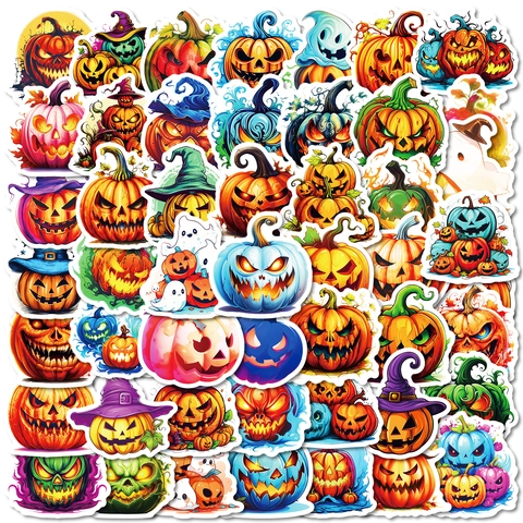 Waterproof Halloween Pumpkin Stickers Cartoon Graffiti Decals For Scrapbooking Laptop Skateboard Party Favors Gift For Kids