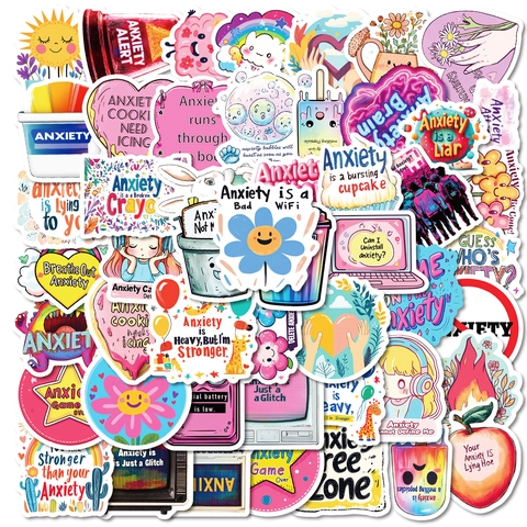 Adesivi per la Salute Mentale Sollievo Ansia per Laptop Bottiglia d'Acqua Impermeabile Cartoon Graffiti Decals per Studenti
