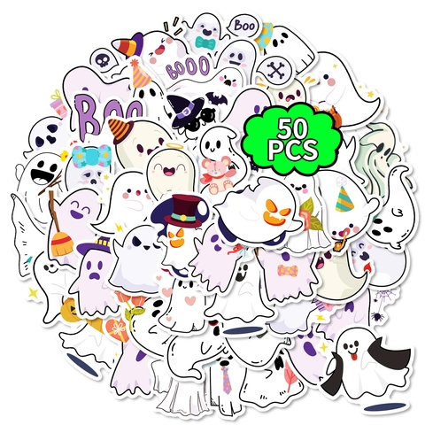 Halloween Cute Ghost Stickers Waterproof PVC Cartoon Graffiti Decals For Laptop Water Bottle Phone Case DIY Decor