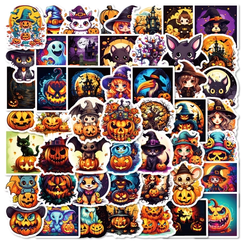 Adesivi Impermeabili di Halloween Cartone Animato Zucca Strega Fantasma Pipistrello Decalcomanie per Laptop Bottiglia d'Acqua Skateboard