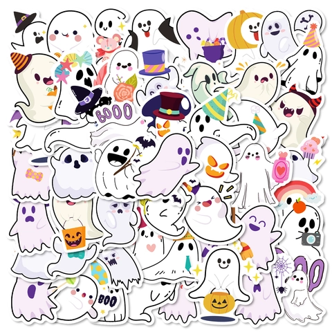 Halloween Cute Ghost Stickers Waterproof PVC Cartoon Graffiti Decals For Laptop Water Bottle Phone Case DIY Decor