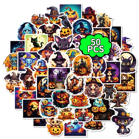 Adesivi Impermeabili di Halloween Cartone Animato Zucca Strega Fantasma Pipistrello Decalcomanie per Laptop Bottiglia d'Acqua Skateboard