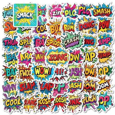 Pegatinas De Onomatopeya De Cómic Americano Impermeable PVC Pop Art Explosión Texto Calcomanías Para Portátil Botella De Agua Skateboard Equipaje