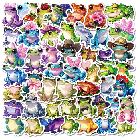 Autocollants en Vinyle Imperméables Grenouille Dessin Animé pour Ordinateur Portable Bouteille d'Eau Scrapbook Journal Décoration Décalcomanies Animaux Multicolore