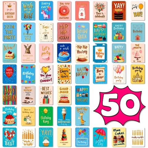 Happy Birthday Greeting Cards Set Cartoon Paper Message Cards For Party Celebration Multicolor Birthday Gift Cards