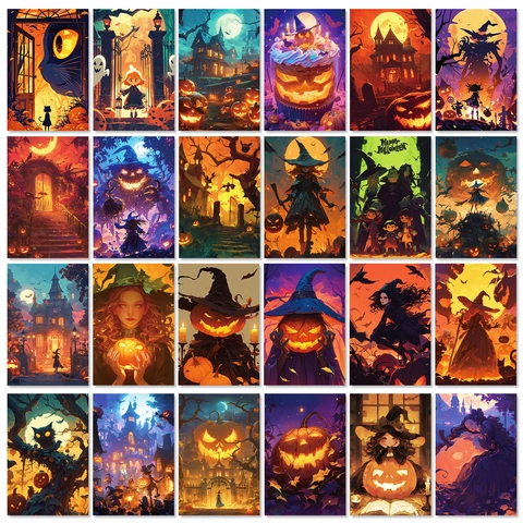 Διακοσμητικές Κάρτες Τοίχου Halloween Vintage Gothic Κολοκύθα Μάγισσα Φάντασμα Αφίσες Για Σπίτι Πάρτι Γιορτή Διακόσμηση Δωματίου Δώρο