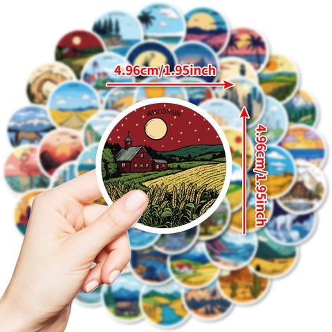 Autocollants en Vinyle Paysages des États-Unis Vintage Ronds Décalcomanies de Voyage Imperméables pour Ordinateur Portable