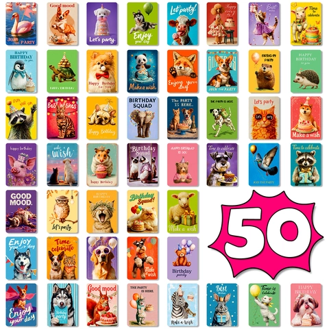 Tier Thema Happy Birthday Grußkarten Süße Cartoon Illustration Nachrichtenkarten Kleine Geschenkanhänger Für Party Kinder