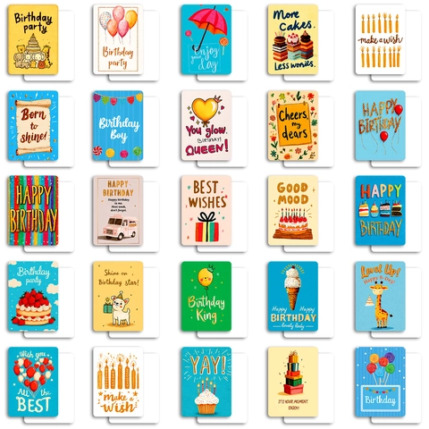 Happy Birthday Greeting Cards Set Cartoon Paper Message Cards For Party Celebration Multicolor Birthday Gift Cards