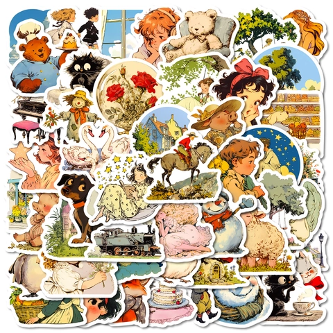 Retro Pastoral Illustration Stickers Waterproof PVC Decals For Laptop Helmet Luggage DIY Decoration Kids Gift Collection
