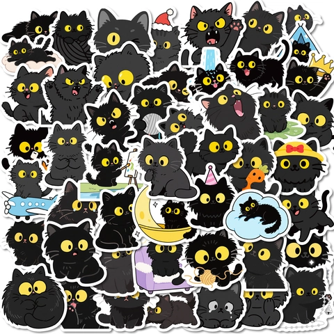 Simpatici Adesivi per Gatti Neri a Fumetti in Vinile PVC Impermeabile per Scrapbooking Laptop Diario Fai da Te Cancelleria Decorazione