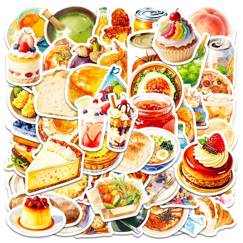 Realistic Food Graffiti Stickers Waterproof PVC Watercolor Food Decals For Laptop Suitcase Journal Scrapbooking DIY Decorative Stickers
