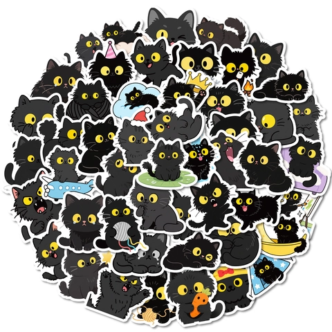 Simpatici Adesivi per Gatti Neri a Fumetti in Vinile PVC Impermeabile per Scrapbooking Laptop Diario Fai da Te Cancelleria Decorazione