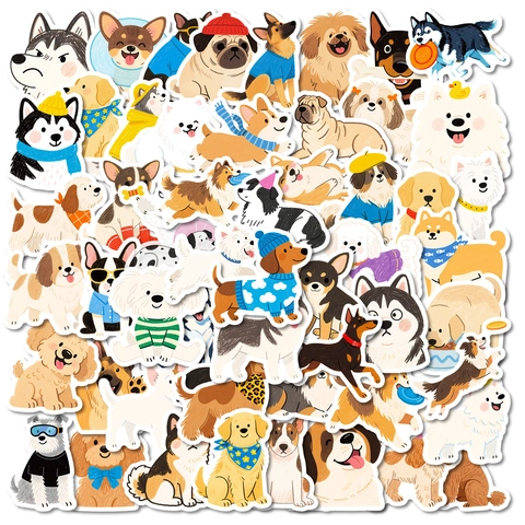 Ensemble d'Autocollants de Chien de Dessin Animé Mignon Dessiné à la Main Graffiti Imperméables pour Téléphone Portable Ordinateur