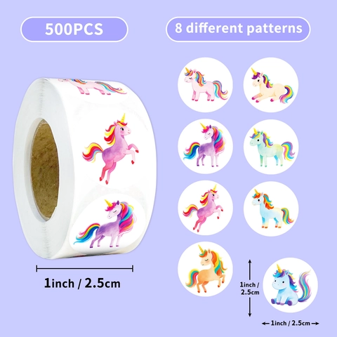 Mehrfarbige Cartoon Einhorn Dekorative Rollen Aufkleber Runde Aquarell Stil Etiketten Für Umschläge Zeitschriften Basteln Geschenke