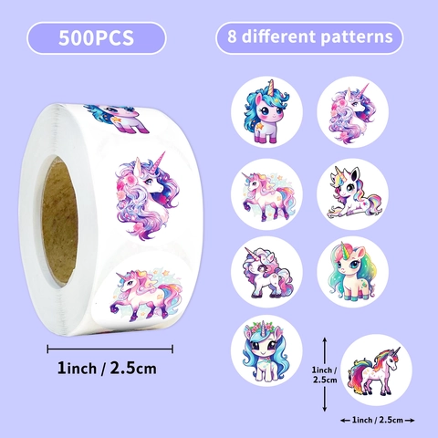 Niedliche Cartoon Einhorn Runde Dekorative Aufkleber Geschenkverpackung Scrapbooking Schreibwaren DIY Kreis Klebeetiketten